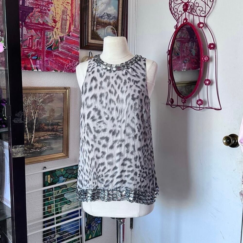 inc international concepts cheetah print gray tank top